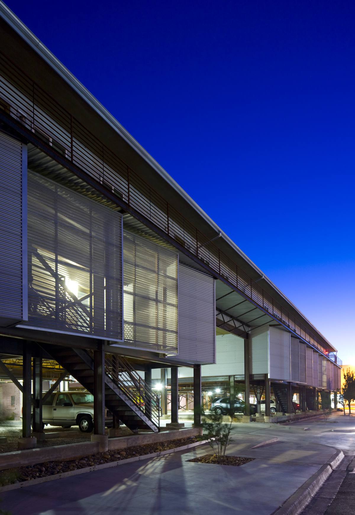 Modern apartments in the new building at Hotel Clovis Lofts in the evening